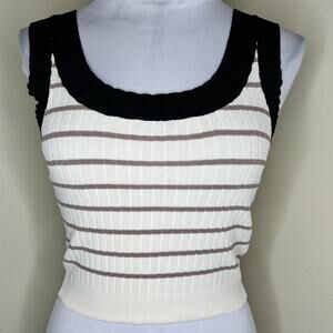 Anna Dani Rib Knit Crop Top OS Cream Black Stripe Scoop Neck Tank Chic New